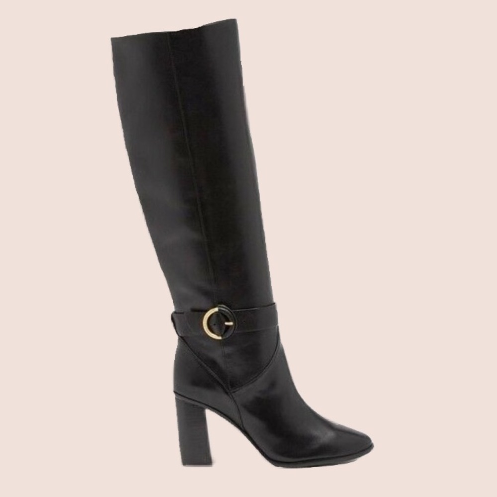 Ted Baker Celsiar Leather Tall Black Heeled Boots Size 8.5